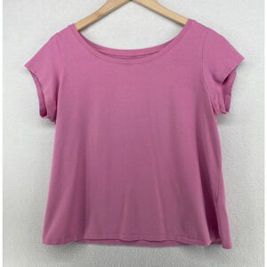 EILEEN FISHER Top XL Organic Cotton Stretch Jersey Shirt Cap Sleeve Pink USA